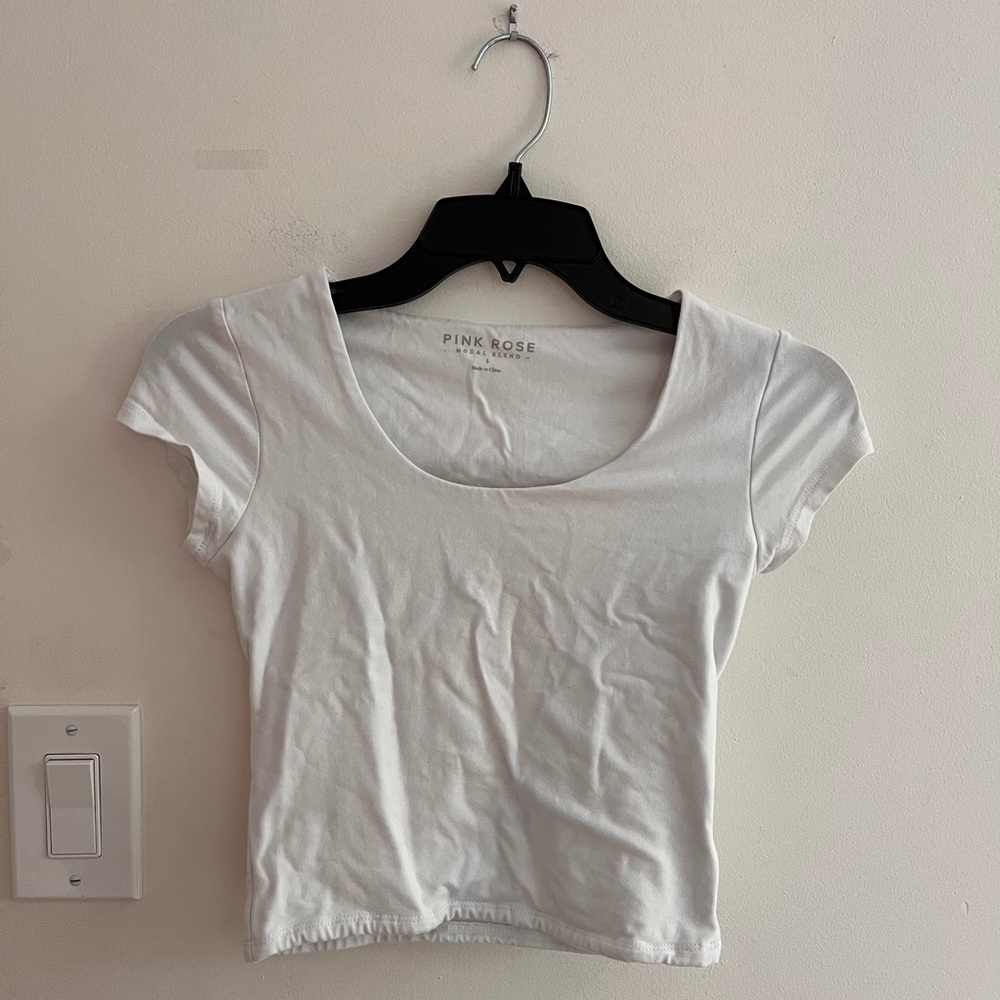 Pink Rose Classic White Crop Top